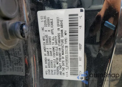 2003 Honda Element Ex from USA, damaged, VIN 5J6YH28593L005038